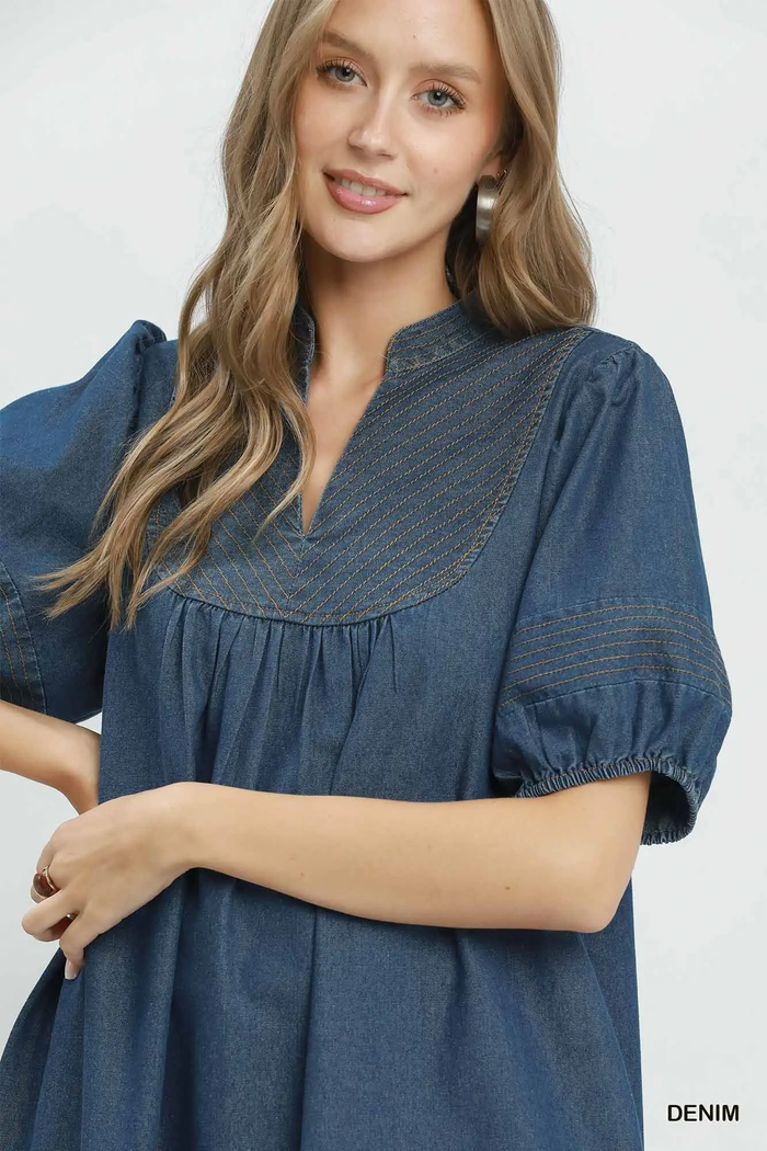Denim Darling Chambray Puff Sleeve Dress