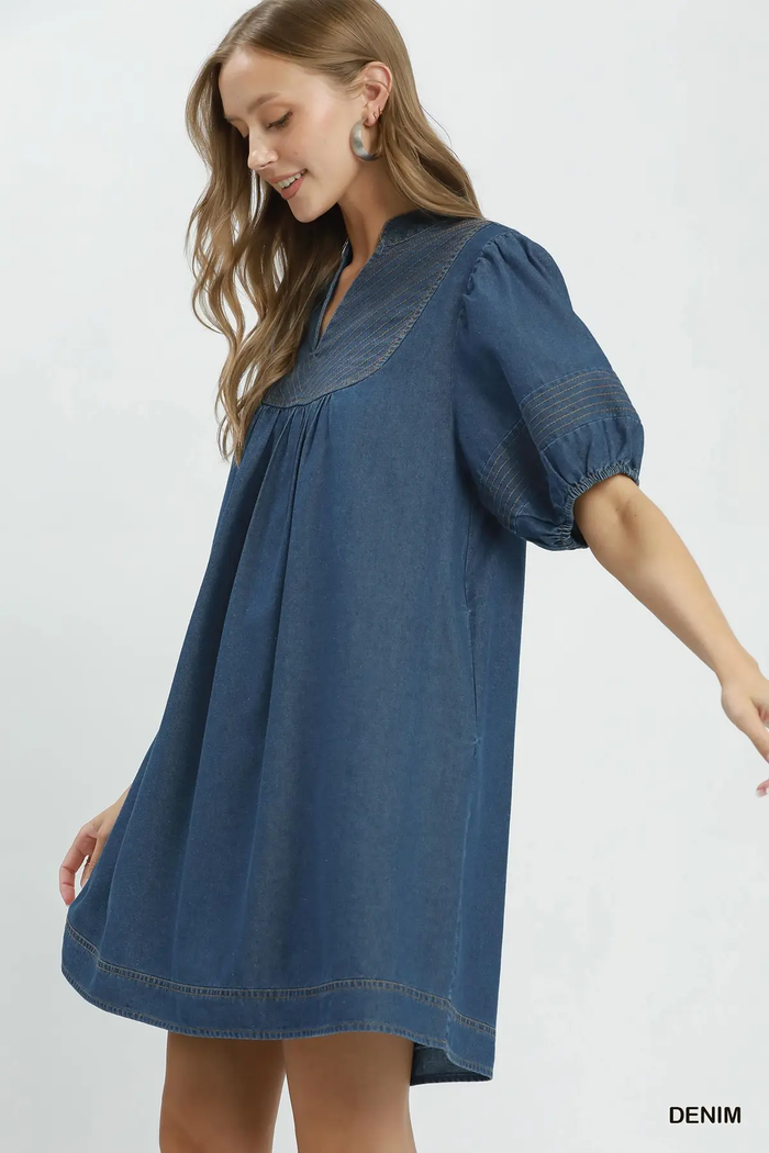 Denim Darling Chambray Puff Sleeve Dress