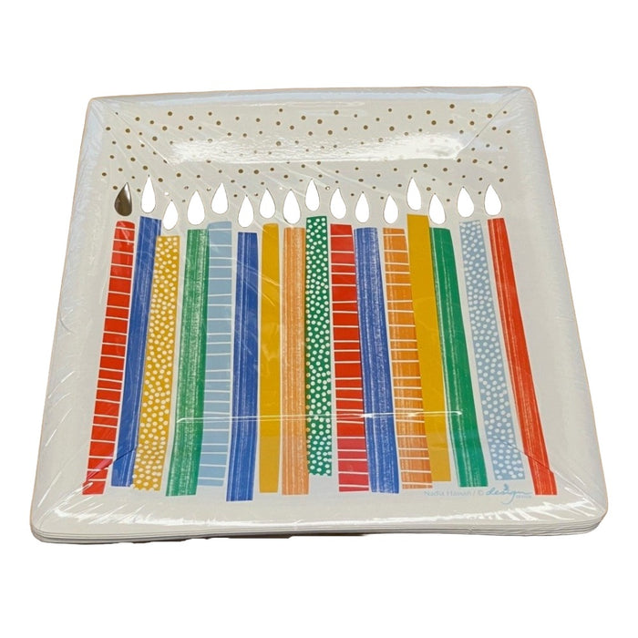 DESIGN Square Dessert Plates - Birthday Candles - 8-Pack