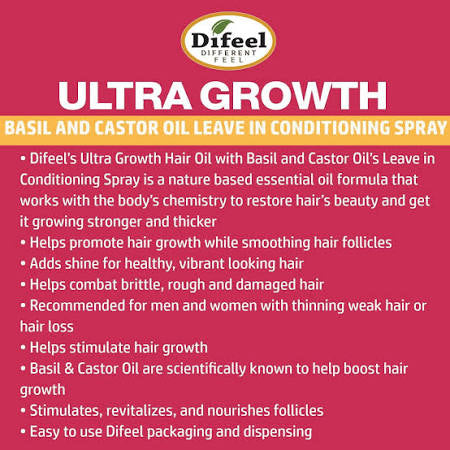DIFEEL Ultra Growth Basil&castor oil Leave-in conditioning spray 6 oz