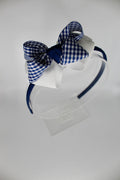 Double Loop School Headband - Navy Gingham