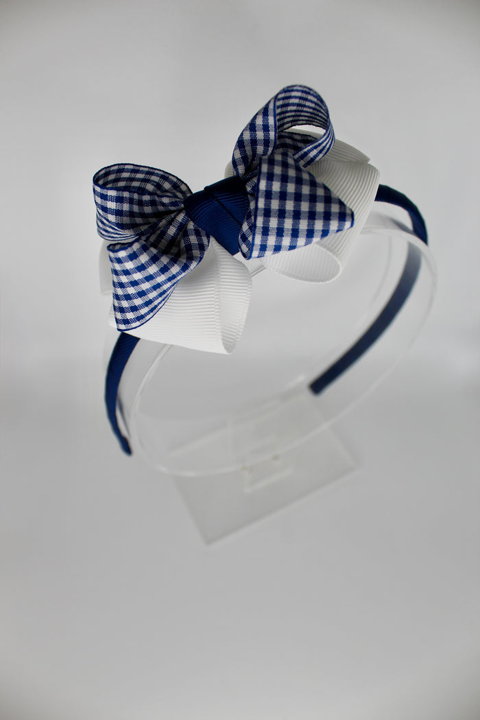 Double Loop School Headband - Navy Gingham