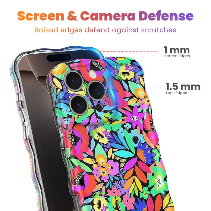 Electric Paradise MagSafe iPhone case with bright neon florals on black background by Fancy Bands