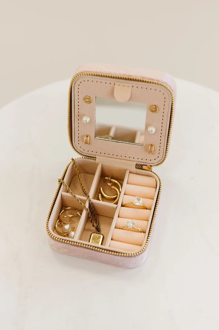Eloise Velvet Travel Jewelry Box Case Organizer with Mirror