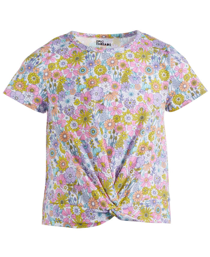 Epic Threads Big Girls Blooming Twist-Front Printed Top - Bright White