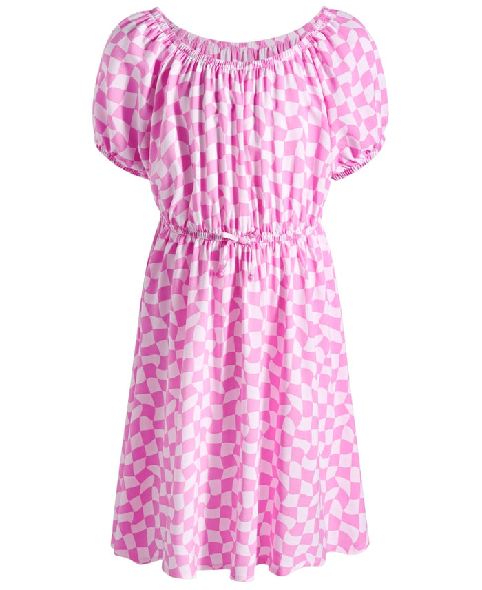 Epic Threads Big Girls Checker-Print Peasant Dress- Barely Pink