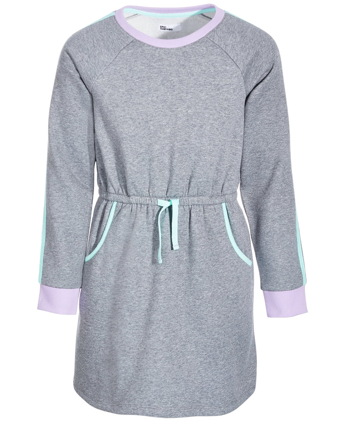 Epic Threads Big Girls Color-Trim Sweatshirt Dress- Pewter Heather