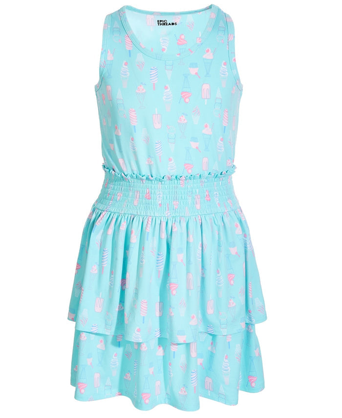 Epic Threads Big Girls Retro Ice Cream-Print Smocked Dress - Refreshing Teal