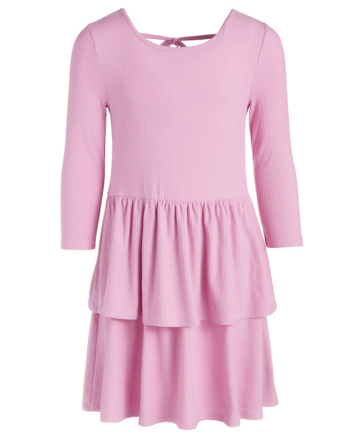 Epic Threads Big Girls Ribbed-Knit Tiered Ruffled Dress- Sweet Wisteria