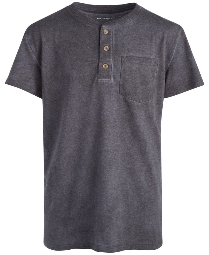 Epic Threads Boys Solid Washed Henley T-Shirt- Grey Jewel