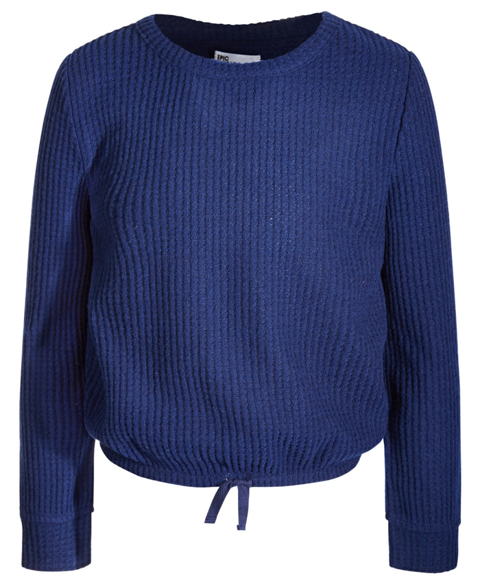 Epic Threads Girls Long-Sleeved Waffled Shirt - Navy Sea
