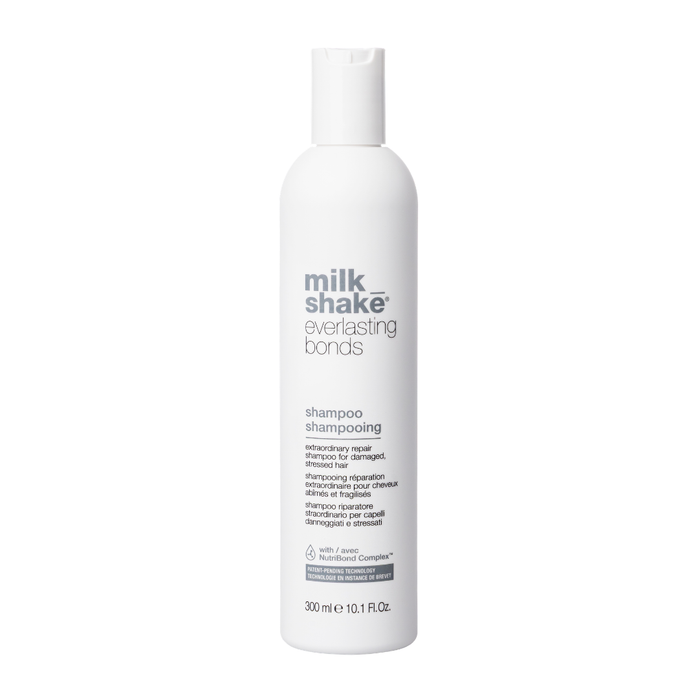 Shampoo bottle labeled 'milk_shake everlasting bonds shampoo' on a white background