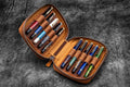 Expansi-Pouch Leather Wide 10 Slots Pen Case - A6 Zip Folio - C. H. Brown