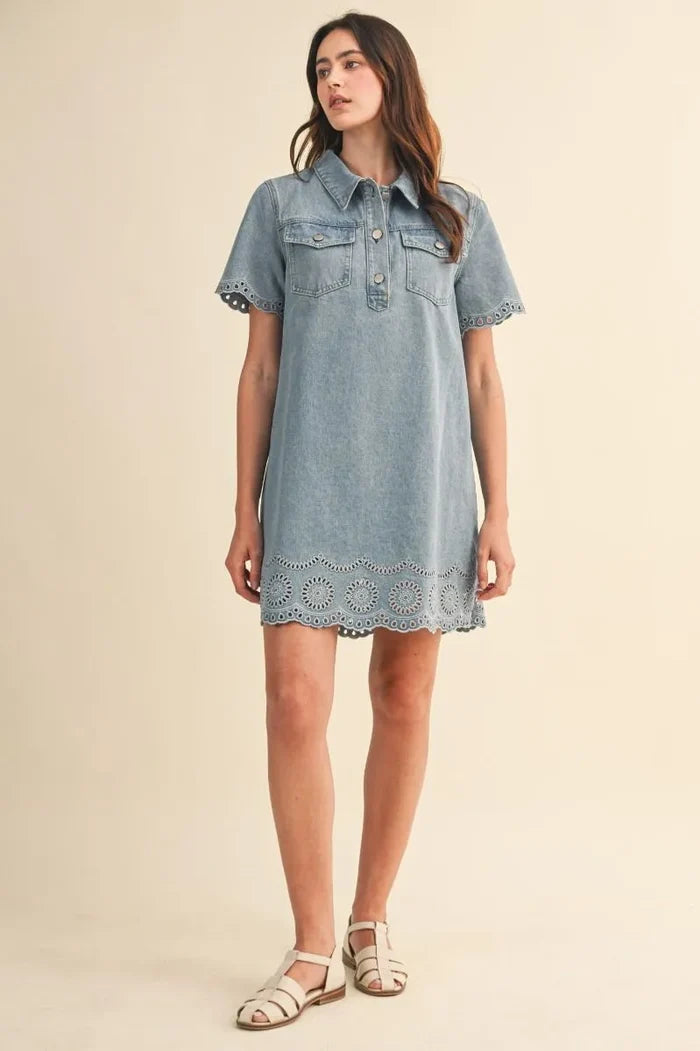 Eyelet You Go Denim Dress