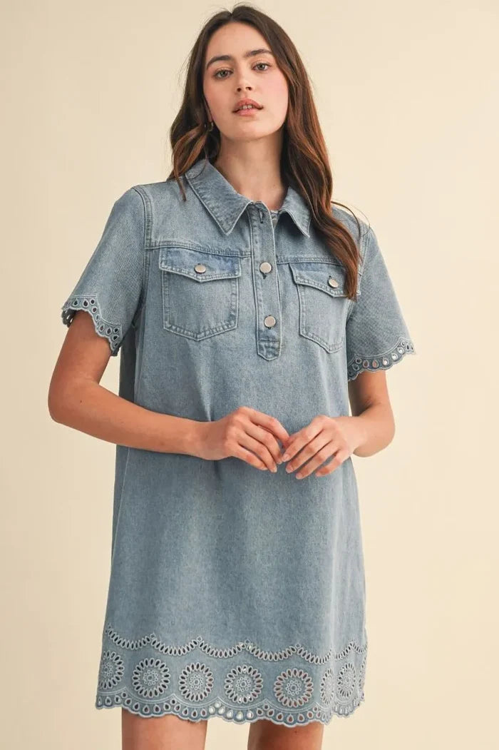 Eyelet You Go Denim Dress