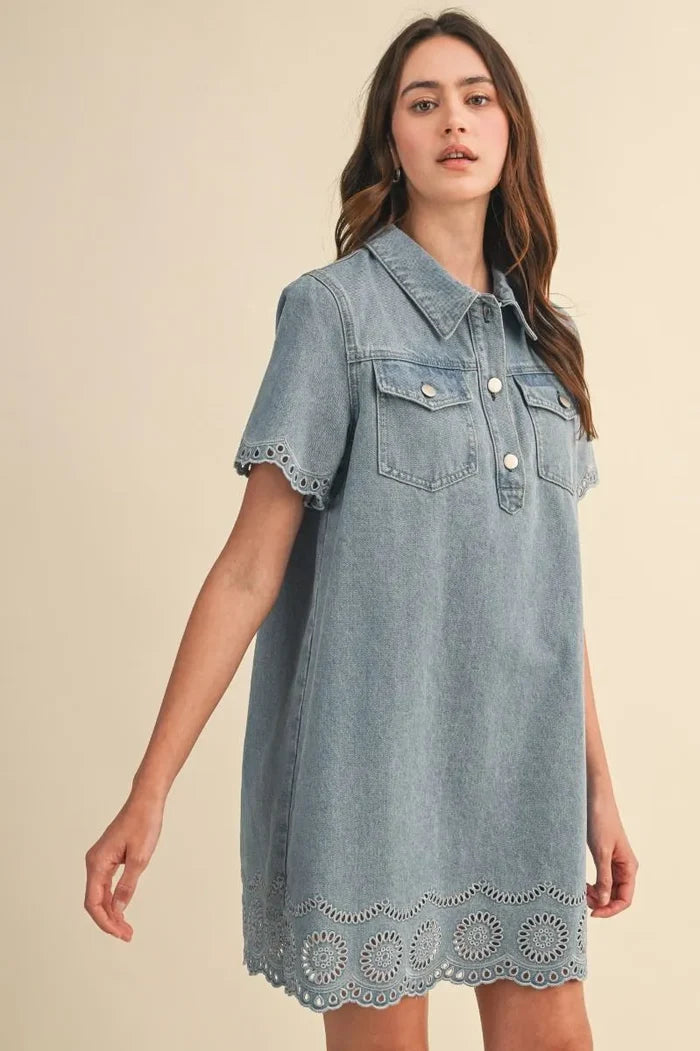 Eyelet You Go Denim Dress