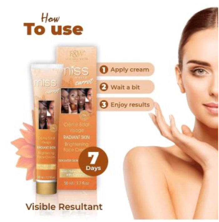 FAIR AND WHITE Miss White Carrot Brightening face Cream  50mL  1.7 oz