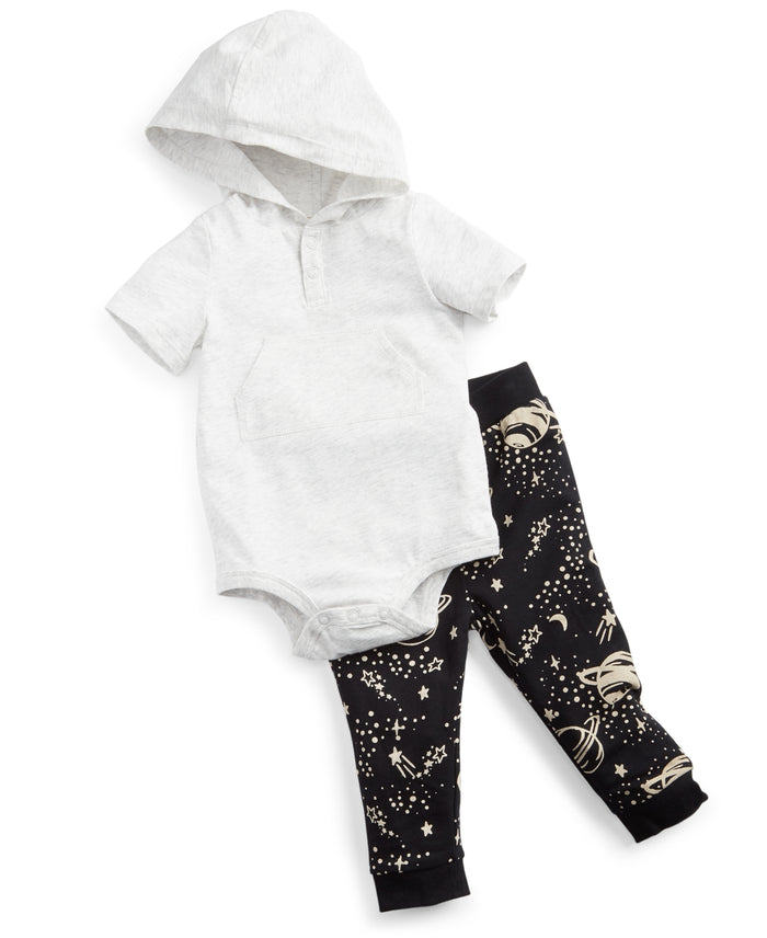 First Impressions Baby Boys 2-Pc. Hooded Bodysuit & Space-Print Jogger Pants