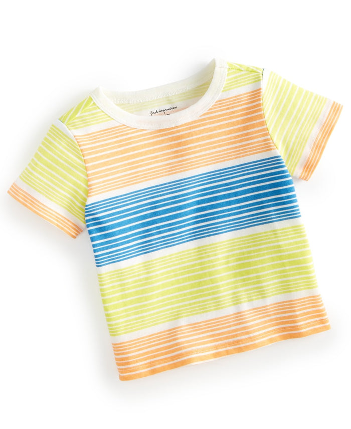 First Impressions Baby Boys Pacific Striped T-Shirt- Angel White