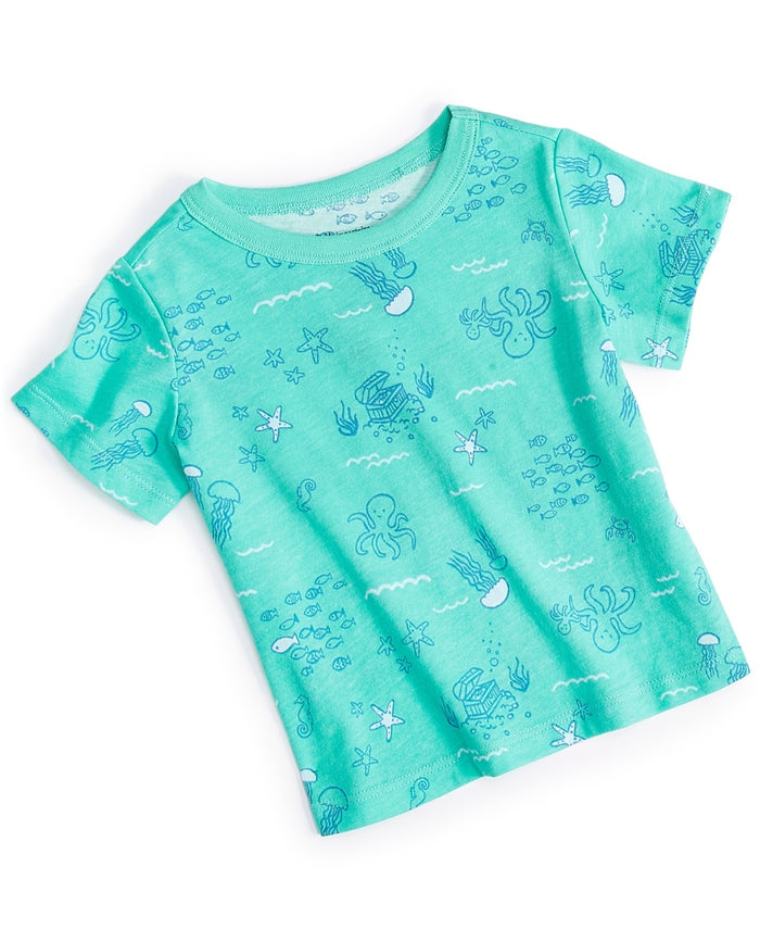 First Impressions Boys Sea-Print T-Shirt- Seaside Green