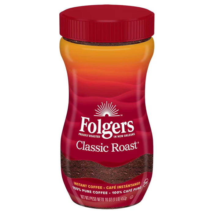 Folgers Classic Roast Instant Coffee Crystals, 16 oz - 3 Pack