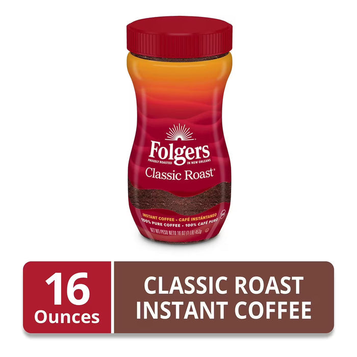 Folgers Classic Roast Instant Coffee Crystals, 16 oz - 3 Pack