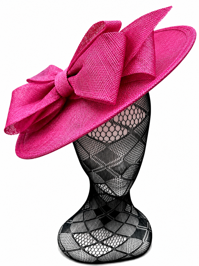 Fuchsia Pink Bow Adorned Large Disc Fascinator