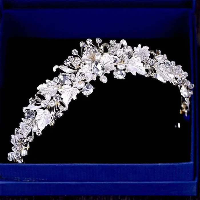 Wedding Hair Accessories -  Pearl and Crystal Bridal Tiara - Available in Yellow Gold and Silver