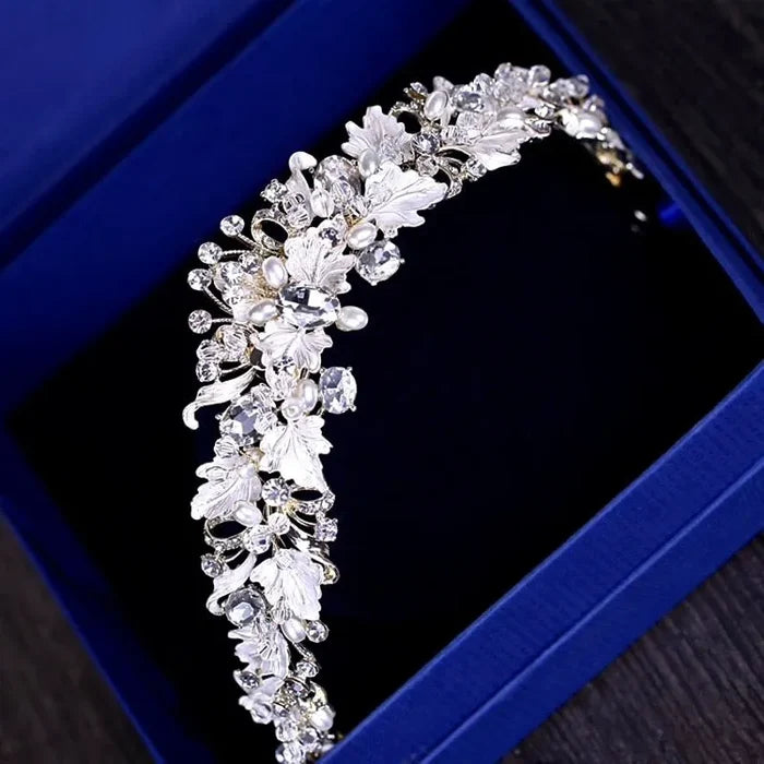 Wedding Hair Accessories -  Pearl and Crystal Bridal Tiara - Available in Yellow Gold and Silver