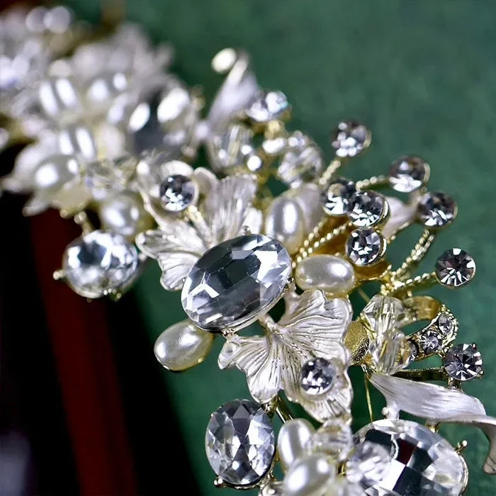 Wedding Hair Accessories -  Pearl and Crystal Bridal Tiara - Available in Yellow Gold and Silver