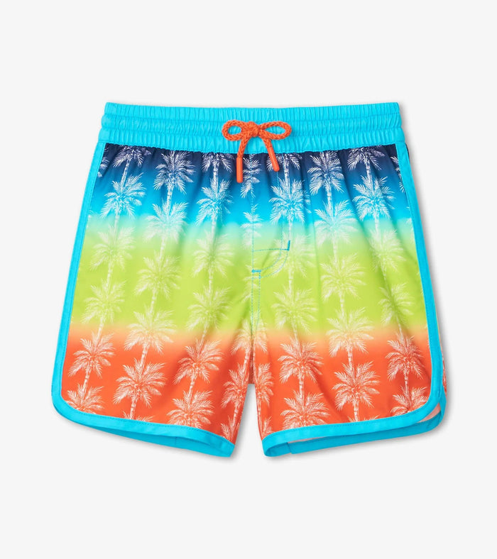 Hatley boys Gradient Palms swim shorts in Aqua/Orange/Green/Navy with drawcord waist