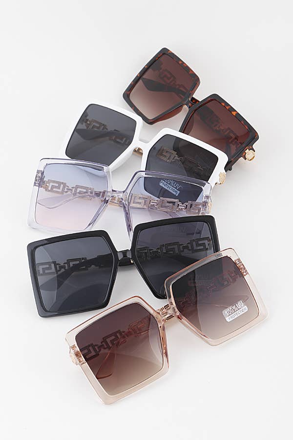 Greek Key Square Tinted Lens Sunglasses