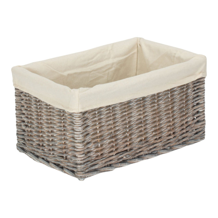 Grey Wash White Cotton Lined Willow Storage Baskets