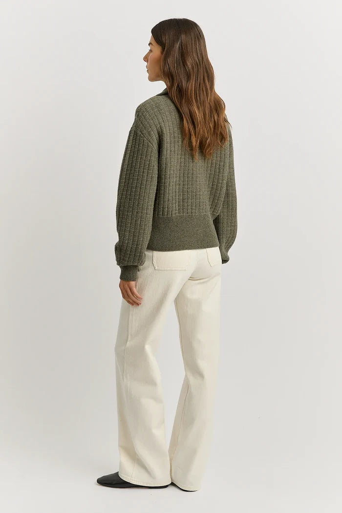 GRID KNIT ZIP THROUGH CARDIGAN in Kale by Toorallie