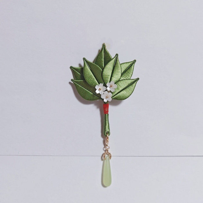 Handmade Chanhua Pomelo Leaf Pendant - Jade Ring & Tassel - Bag, Car & Home Charm