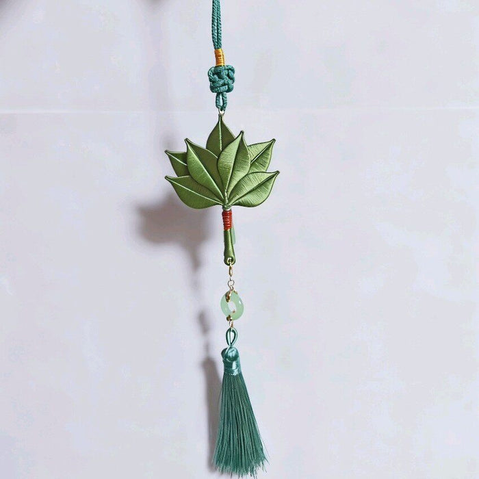 Handmade Chanhua Pomelo Leaf Pendant - Jade Ring & Tassel - Bag, Car & Home Charm