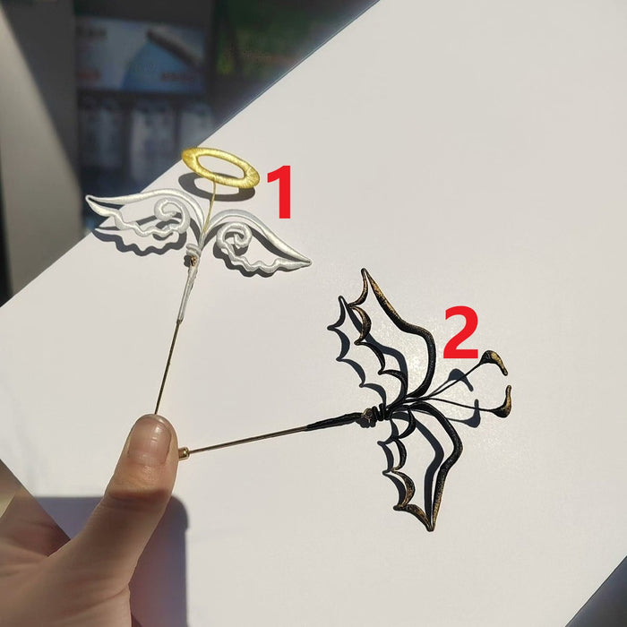 Handmade Chanhua Thread-Wrapped Angel and Demon Brooch - Mythical Wing Jewelry