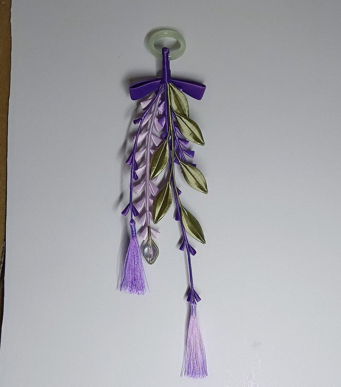 Handmade Chanhua Wisteria Pendant - Purple Cascade with Silk Tassel - Bag Charm, Home Decor & Wedding