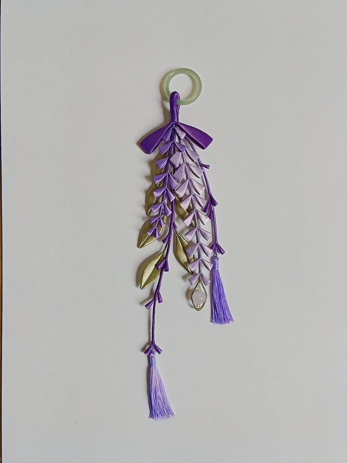 Handmade Chanhua Wisteria Pendant - Purple Cascade with Silk Tassel - Bag Charm, Home Decor & Wedding