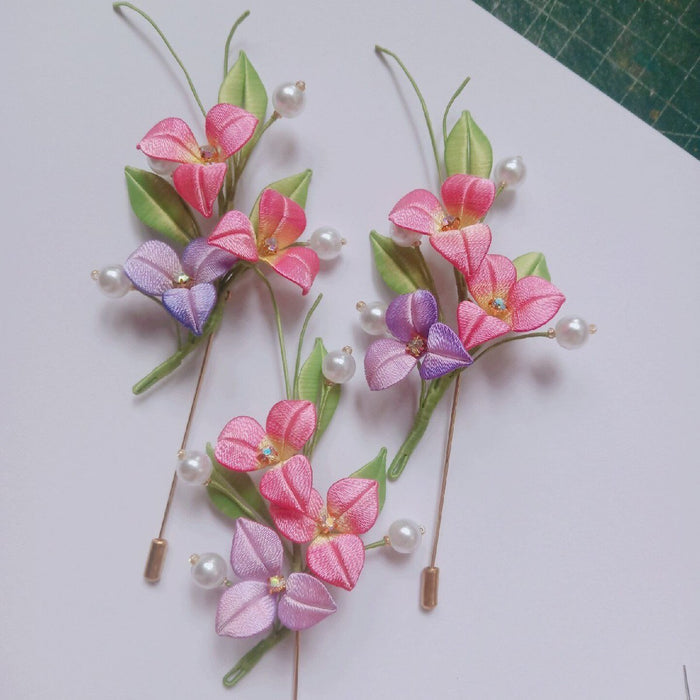 Handmade Thread-Wrapped Bougainvillea Brooch & Hair Clip - Artisanal Chanhua Floral Accessory