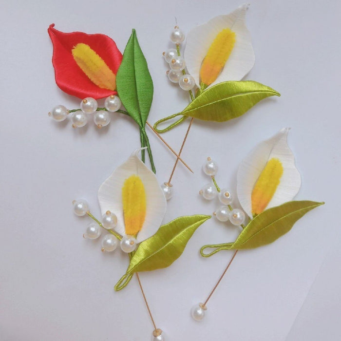 Handmade Thread-Wrapped Calla Lily Brooch - Artisanal Chanhua Floral Pin