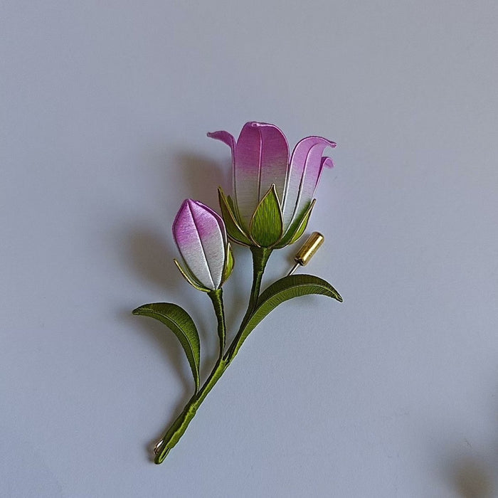Handmade Thread-Wrapped Campanula Brooch - Artisanal Chanhua Bellflower Pin