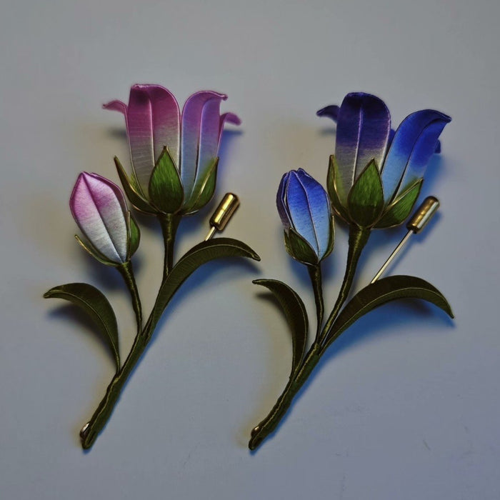 Handmade Thread-Wrapped Campanula Brooch - Artisanal Chanhua Bellflower Pin