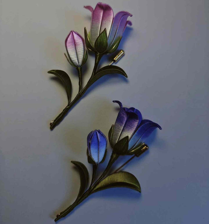 Handmade Thread-Wrapped Campanula Brooch - Artisanal Chanhua Bellflower Pin