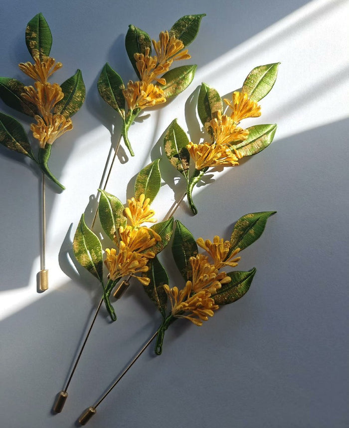 Handmade Thread-Wrapped Osmanthus Brooch - Artisanal Chanhua Floral Accessory
