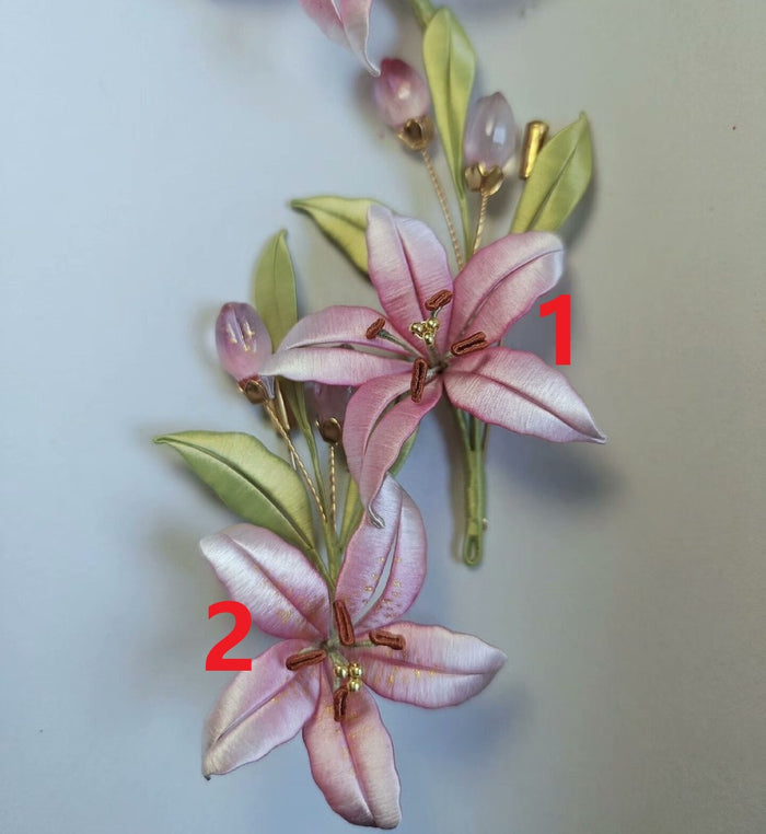 Handmade Thread-Wrapped Pink Lily Brooch - Artisanal Chanhua Floral Pin