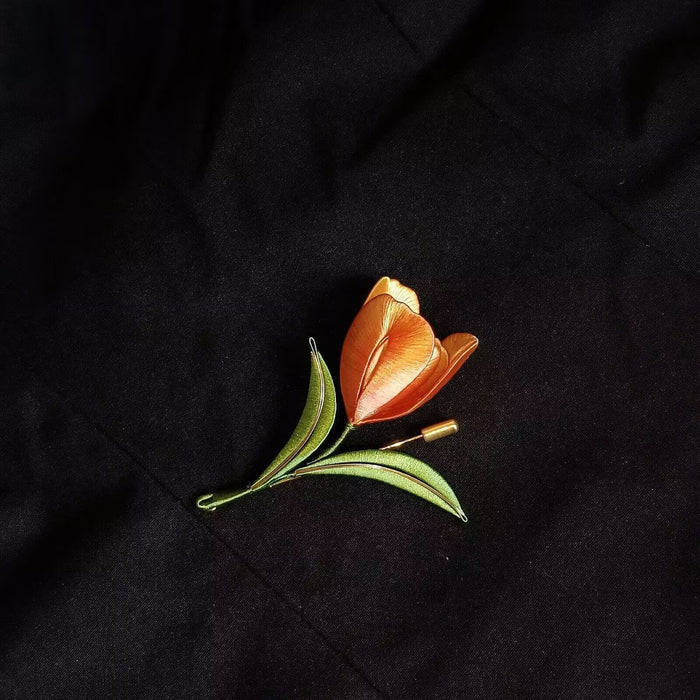 Handmade Thread-Wrapped Tulip Brooch - Elegant Chanhua Floral Jewelry