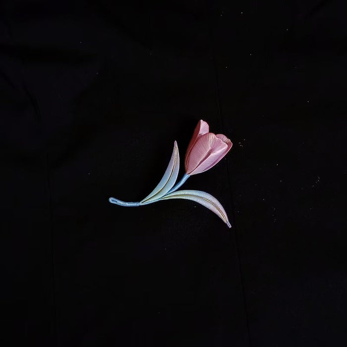 Handmade Thread-Wrapped Tulip Brooch - Elegant Chanhua Floral Jewelry