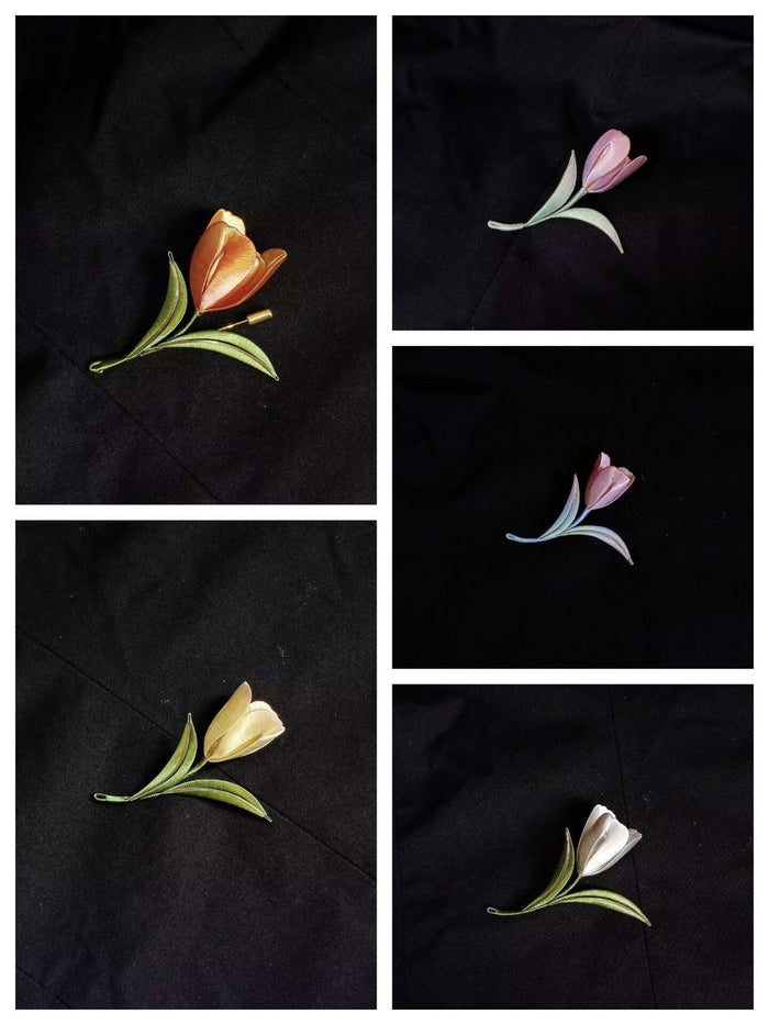 Handmade Thread-Wrapped Tulip Brooch - Elegant Chanhua Floral Jewelry