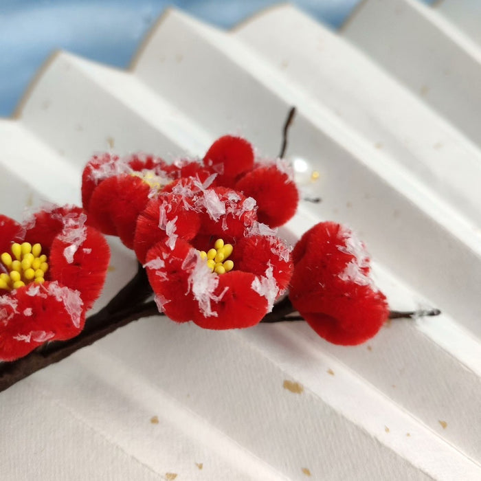 Handmade Winter Plum Blossom Ronghua Hairpin - Artisanal Silk Floral Accessory